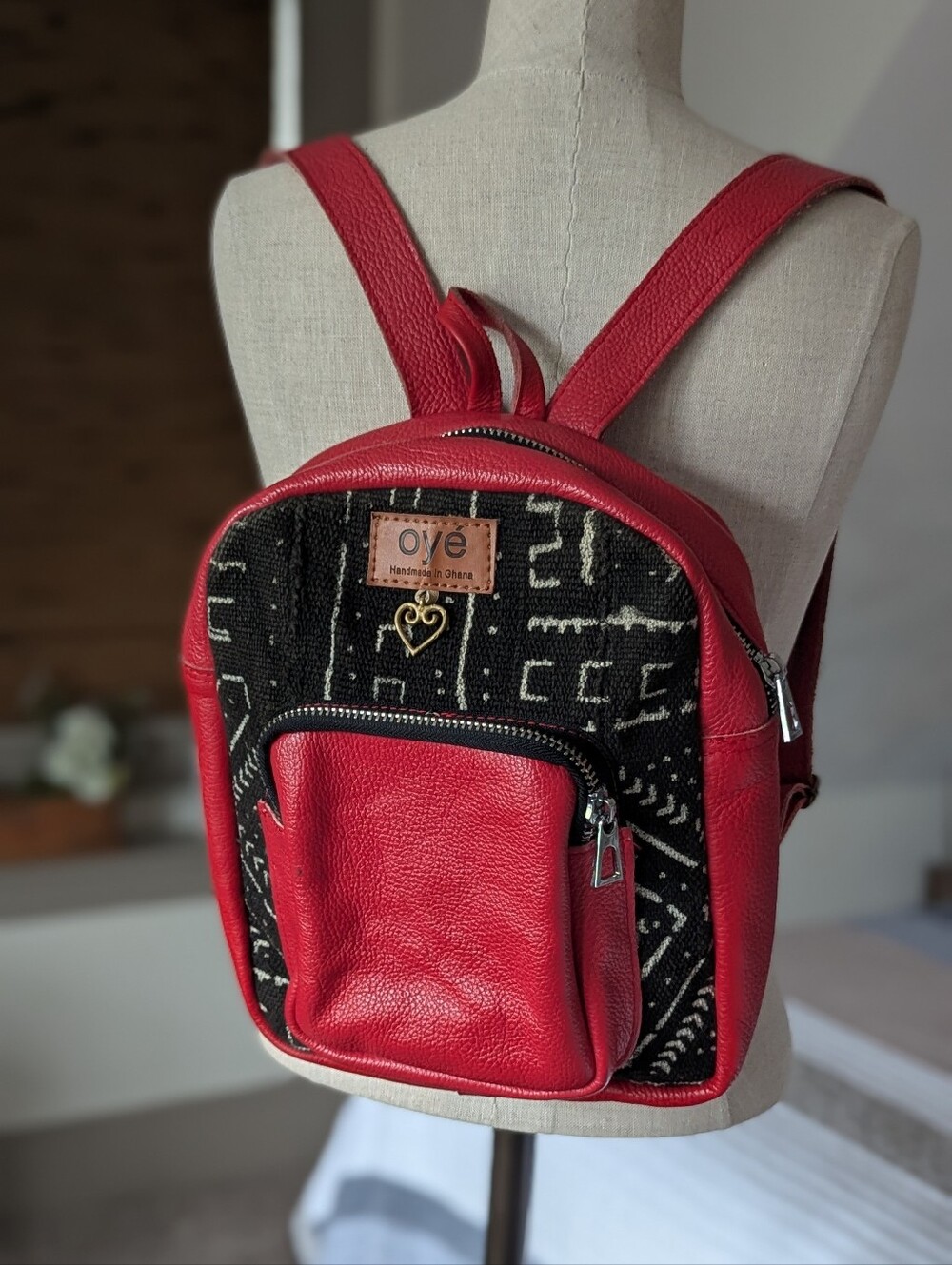 Handcrafted Ghana Small Red Leather Backpack
